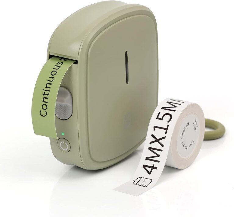 Image shows a green bluetooth label maker as part of a blog on mastering home organisation.